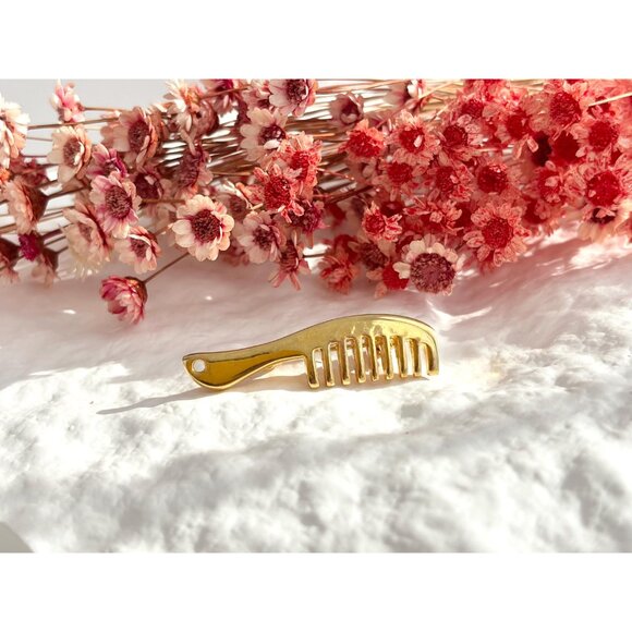 Gold Toned Hair Comb Teeny Tiny Vintage Brooch Pin - Picture 4 of 10